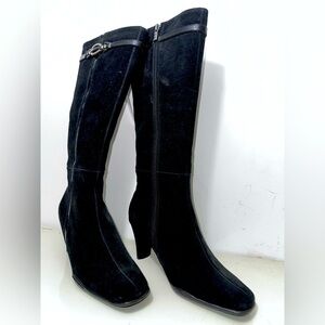 NWT Aquatherm by Santana tall knee high Suede heel boots with rhinestone buckle
